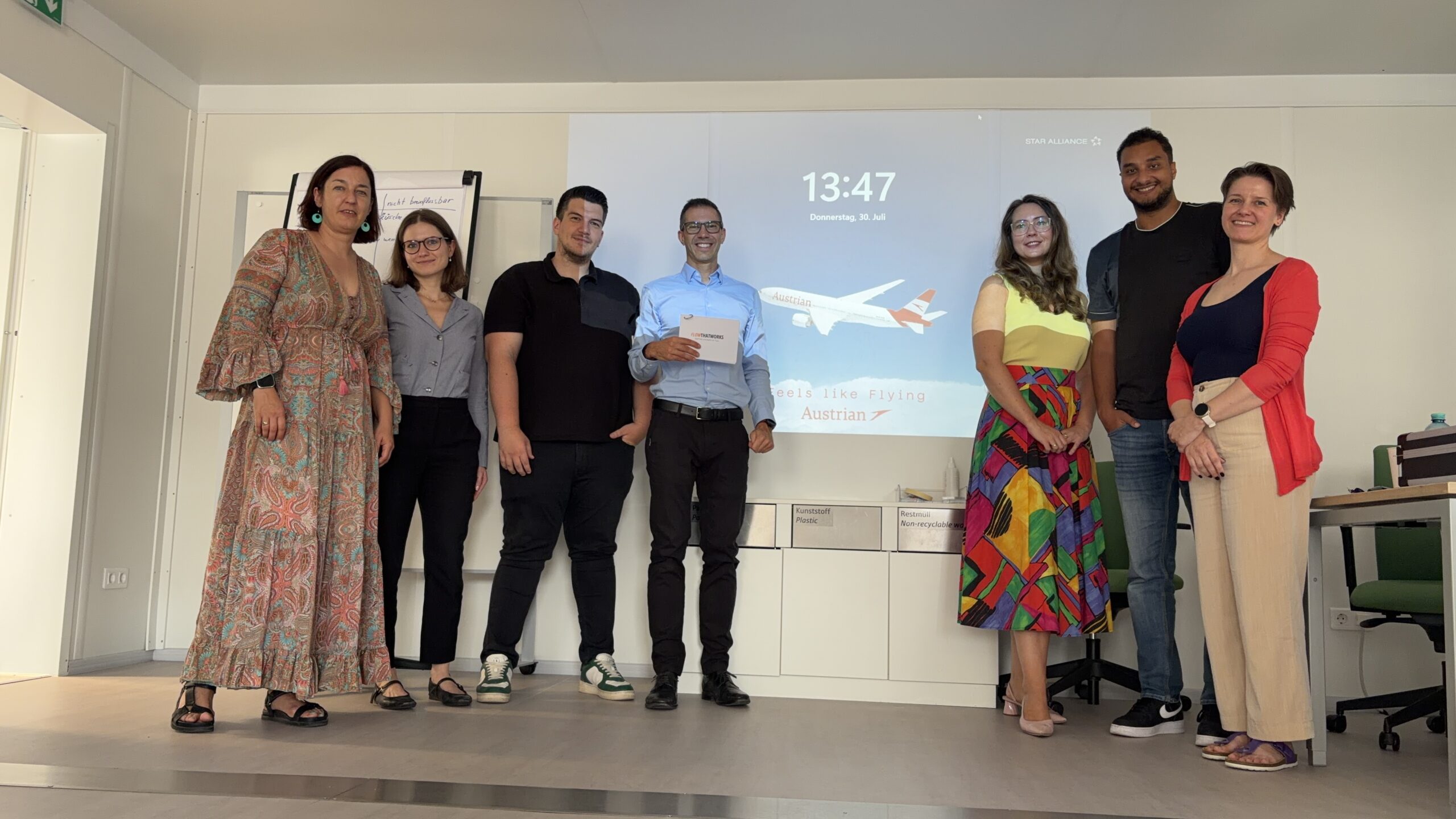 Gruppe beim FlowThatWorks-Workshop im Austrian Airlines Training Center